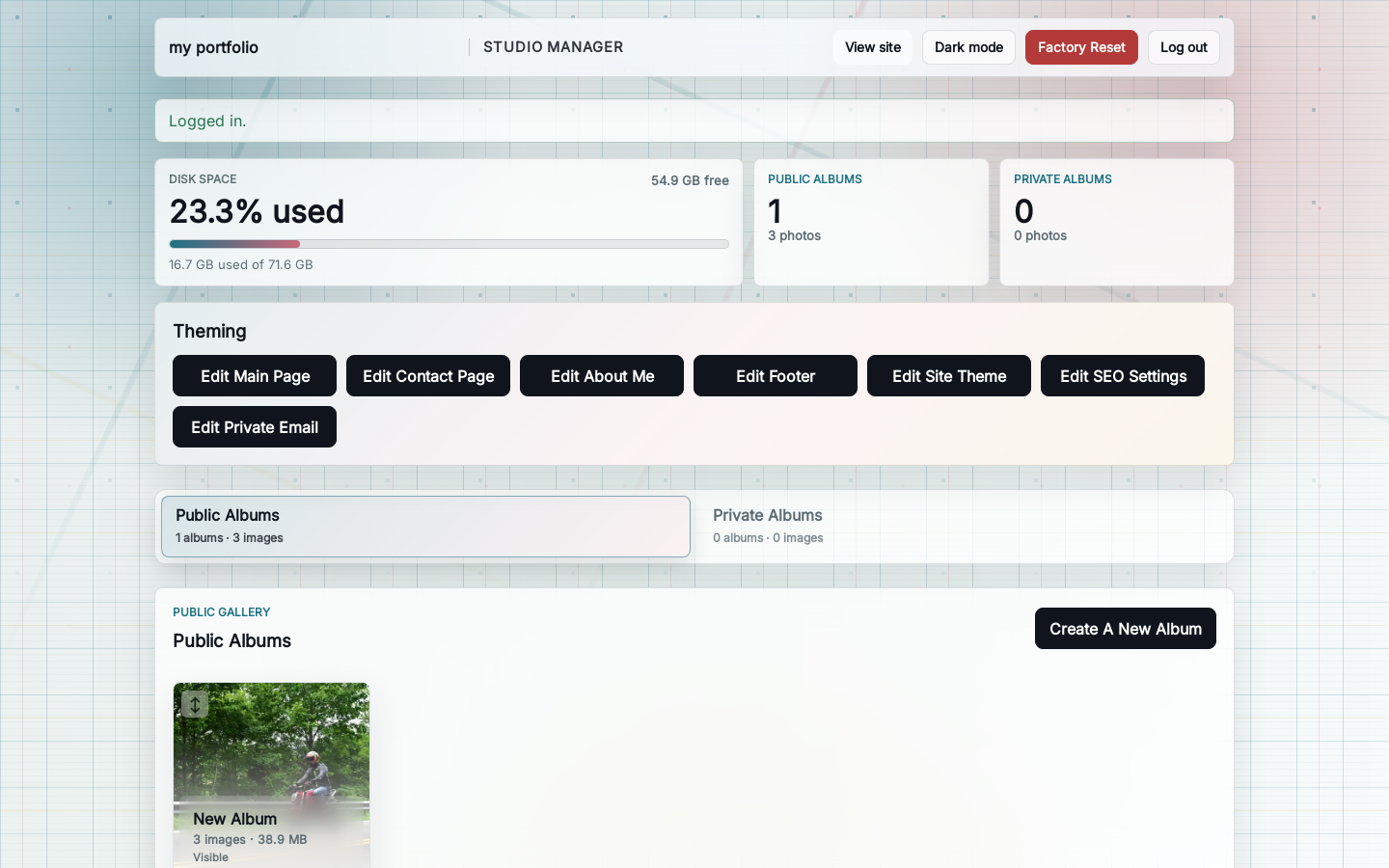 Studio manager dashboard